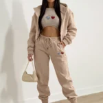 womens fleece two piece set hoodie jogger outfit