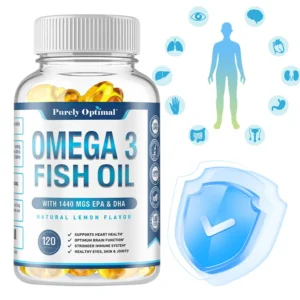 Omega 3 Fish Oil Capsules - Rich in DHA，EPA - Promotes Joint, Eye, Skin Health, Immune Support - 120 Capsules