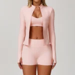 womens gym set 3pcs bra jacket leggings workout outfit