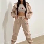 womens fleece two piece set hoodie jogger outfit