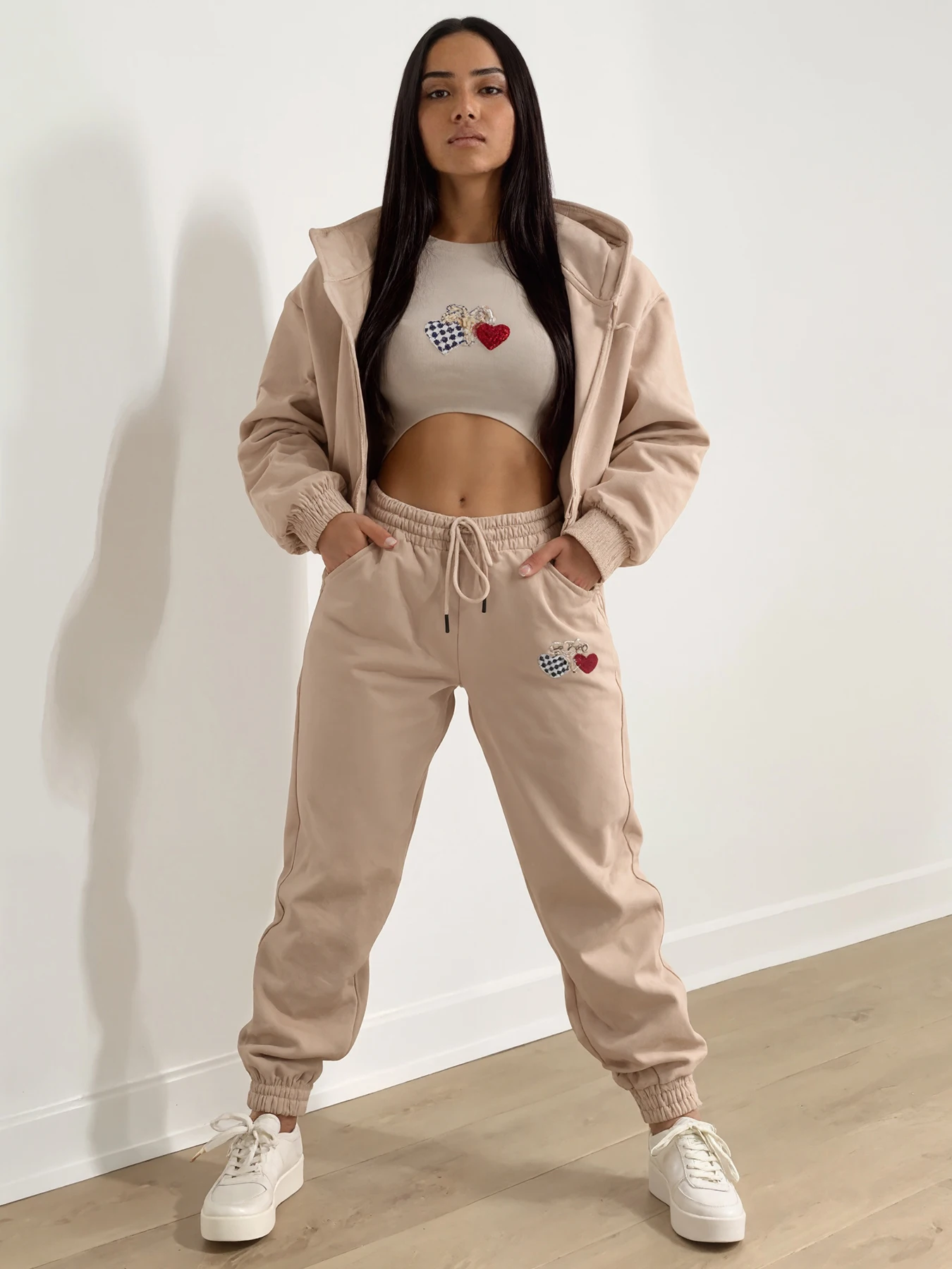 womens fleece two piece set hoodie jogger outfit