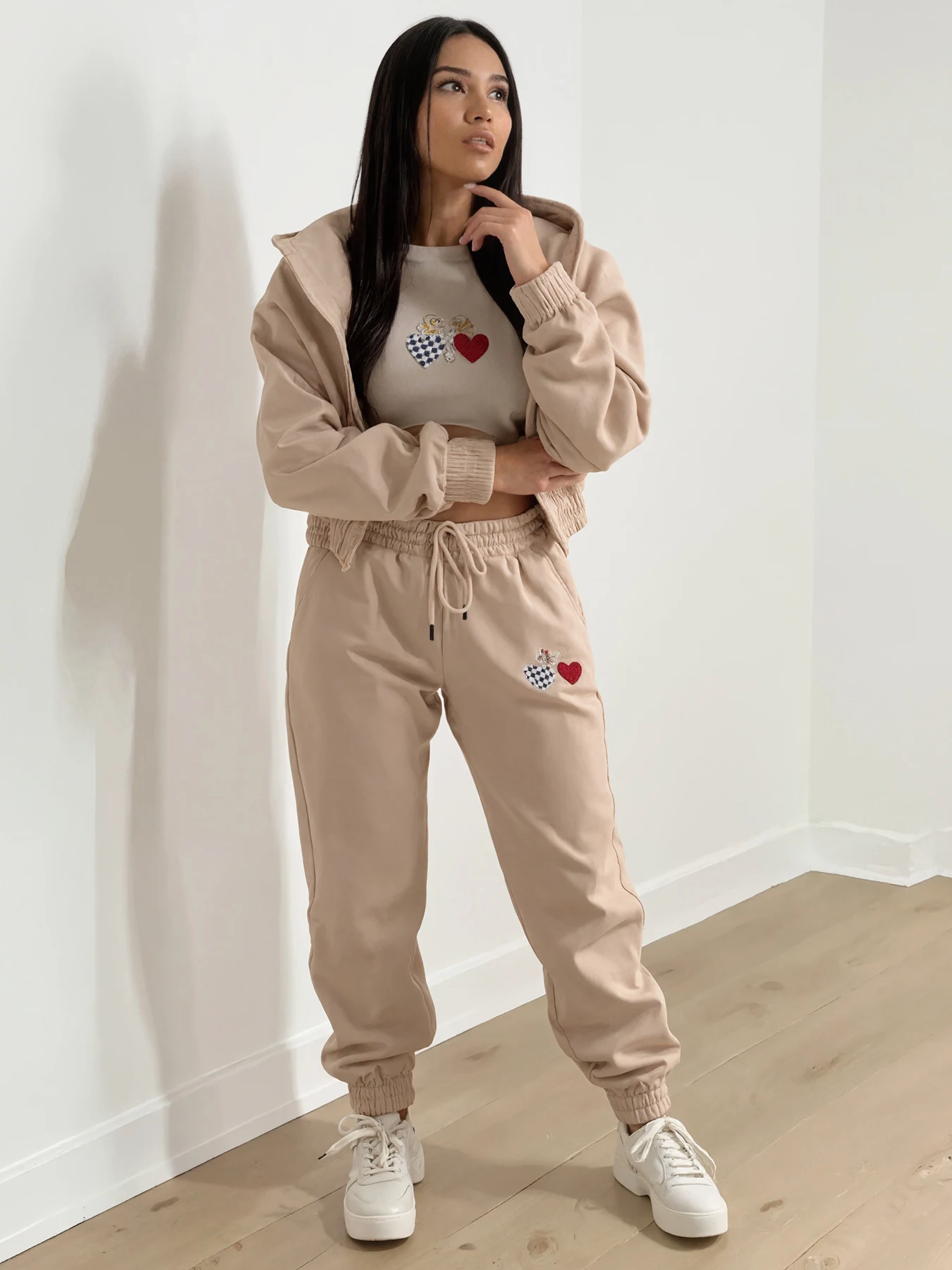 womens fleece two piece set hoodie jogger outfit