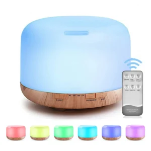 500ML USB Wood Grain Aroma Diffuser, Essential Oil Diffuser, Air Humidifier with Remote Control, Colorful Night Lights For Home