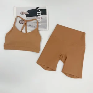 2 Piece Women Yoga Shorts Set Tracksuit Yoga Vest High Waist Shorts Quick-Drying Comfort Elastic Running Workout Sportswear