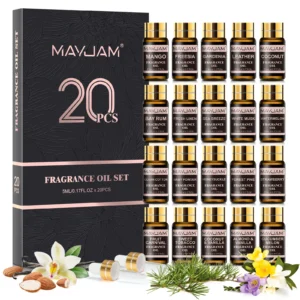 MAYJAM Fragrance Oils Kit 20pcs/set Coconut & Vanilla White Musk Watermelon Strawberry Oil for Humidifier Diffuser Candle Making